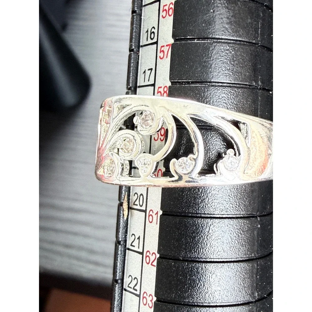 Filigree Band Ring Womens Size 9 Silver 925 Cubic Zirconia Scroll